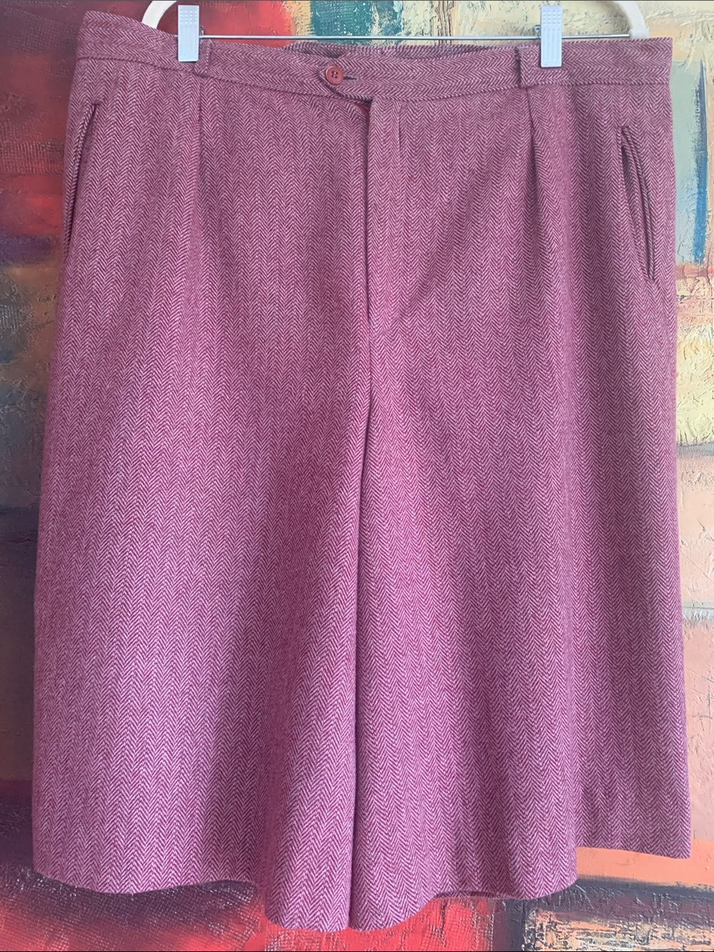 Vintage Wool Blend Herringbone Culottes, Sz XL